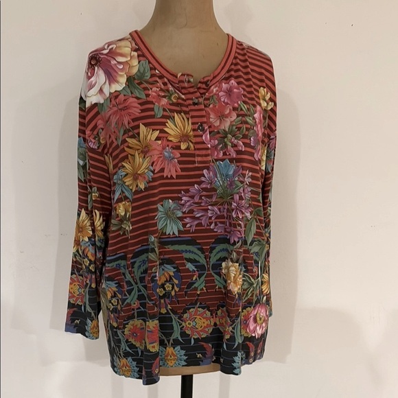 Johnny Was Tops - Johnny Was sz M Floral Striped Women's Top